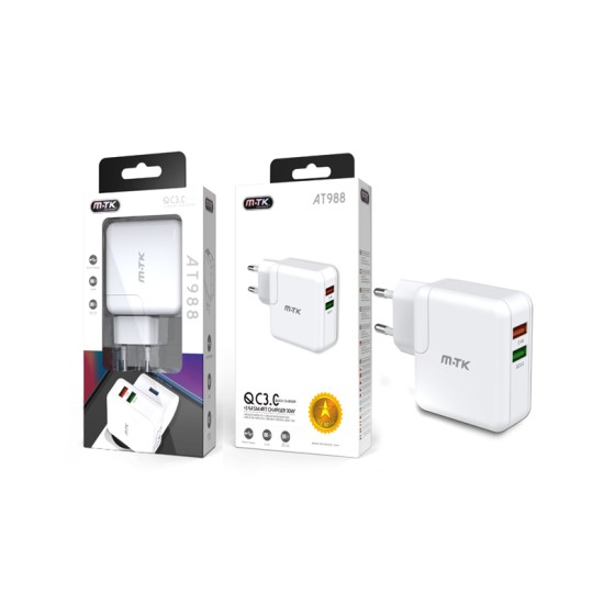 MTK ADAPTER CHARGER AT988 BL WITHOUT CABLE 2USB PORTS 30W WHITE